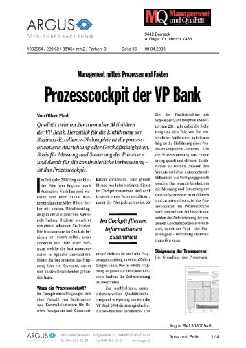 Prozesscockpit der VP Bank