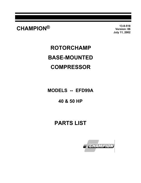 champion efd99a screw compressor - Atlantic Auto Suppliers
