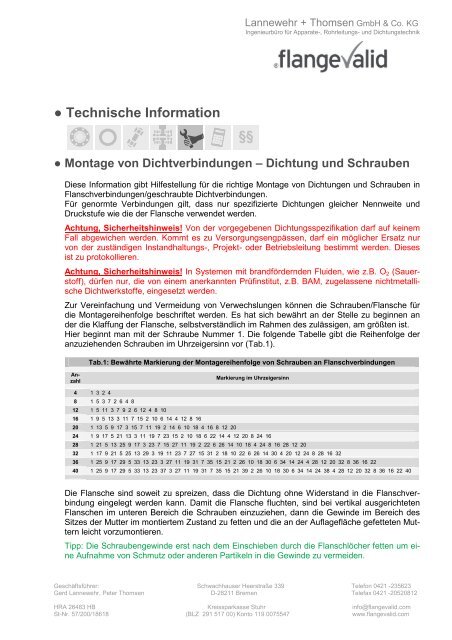 Montage von Dichtverbindungen - Dichtung und ... - FlangeValid