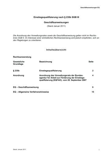 Einstiegsqualifizierung nach § 235b SGB III Geschäftsanweisungen ...