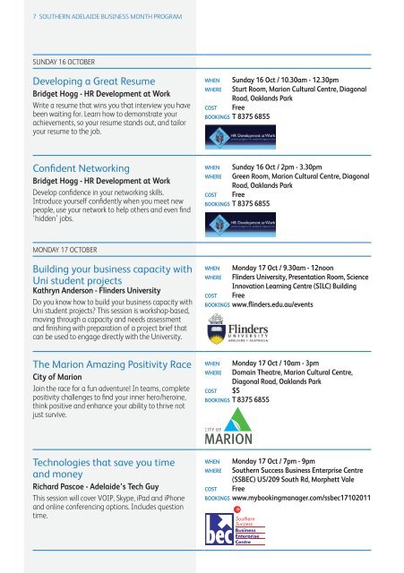 Southern Adelaide Business Month Brochure - Flinders University