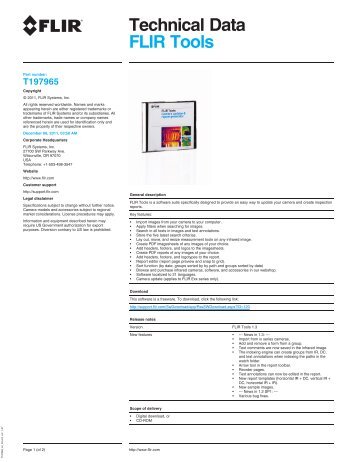 Technical Data FLIR Tools - Flir Systems