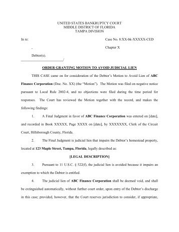 Order Granting Motion to Avoid Judicial Lien - Middle District of Florida