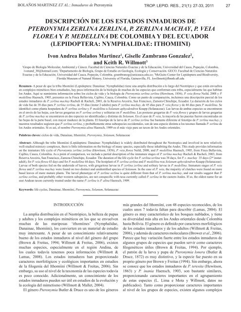 TROP. LEPID. RES., 21(1) - Association for Tropical Lepidoptera