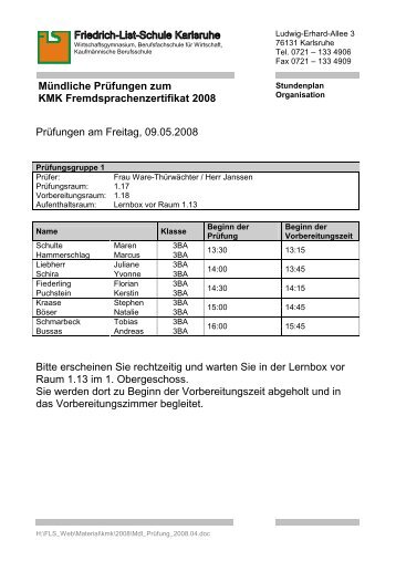Mündliche Prüfungen zum KMK Fremdsprachenzertifikat 2008 ...