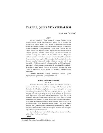 Carnap, Quine ve Natüralizm - Flsf-Felsefe ve Sosyal Bilimler Dergisi