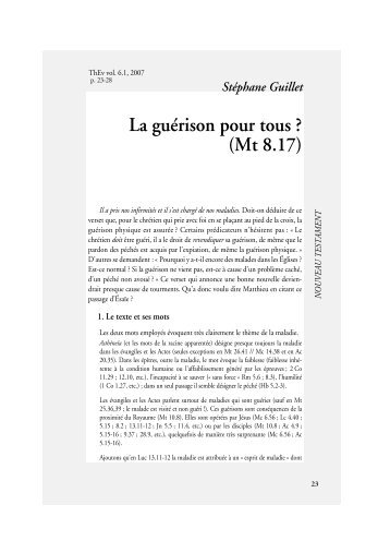 La guérison pour tous ? (Mt 8.17)