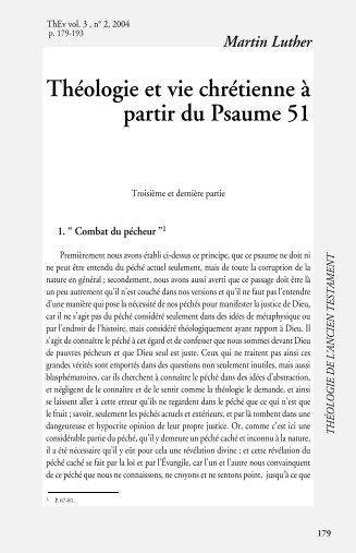 Martin Luther Théologie et vie chrétienne à partir du Psaume 51