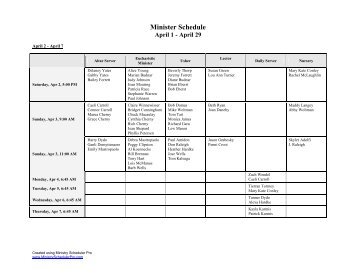 Minister Schedule - St. James, Cazenovia