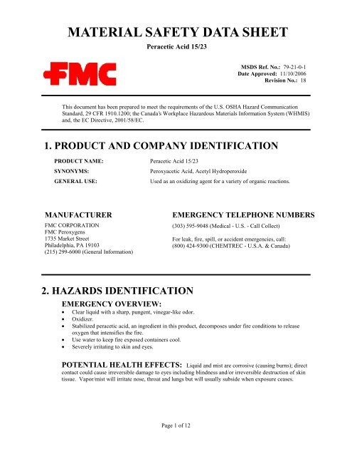 Peracetic Acid 15/23 - FMC Corporation