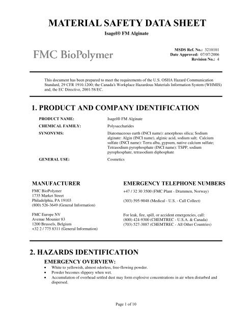 Isagel® FM Alginate - FMC Corporation