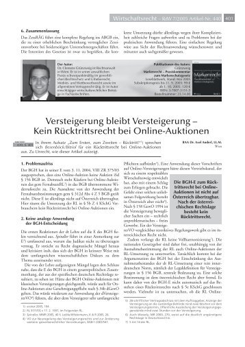 Kein Rücktrittsrecht bei Online-Auktionen