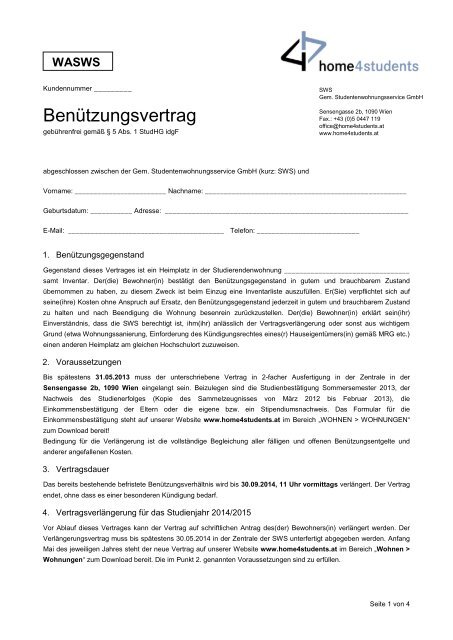 Verlängerungsvertrag 2013/2014 - Home4students