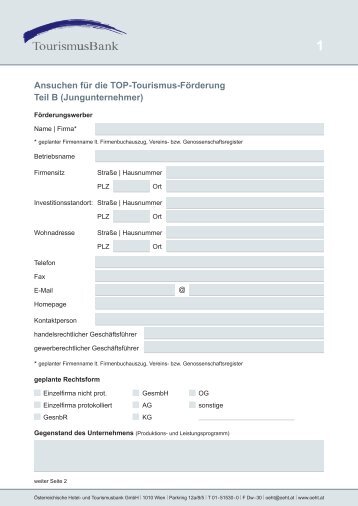 Ansuchen für die TOP-Tourismus-Förderung Teil B (Jungunternehmer)