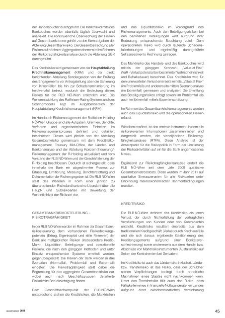 Geschäftsbericht 2011 - Raiffeisenlandesbank Niederösterreich-Wien