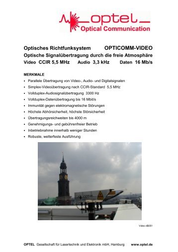 Optel - optisches Richtfunksystem OPTICOMM-VIDEO