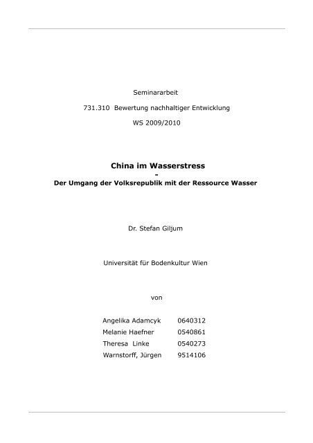 China im Wasserstress - - SERI