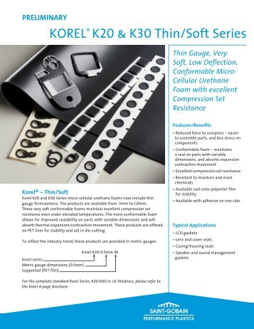 Korel K20/K30 Data Sheet - Saint-Gobain Performance Plastics Foams