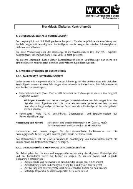 Merkblatt: Digitales Kontrollgerät