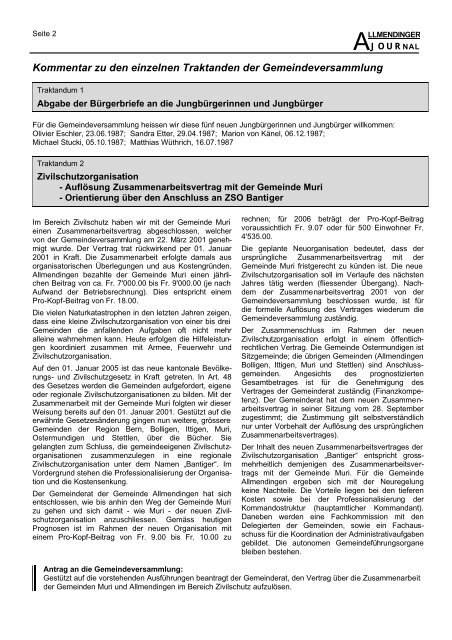 Allmendinger Journal Nr. 11/2005 - Gemeinde Allmendingen bei Bern