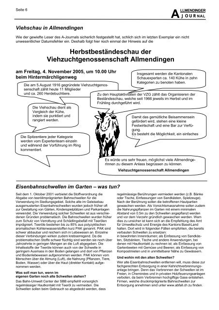 Allmendinger Journal Nr. 11/2005 - Gemeinde Allmendingen bei Bern