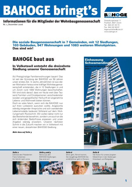 Newsletter Nr. 1, Dezember 2006 - BAHOGE