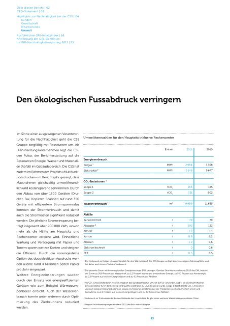 GRI-Nachhaltigkeitsreport 2011 - CSS Versicherung