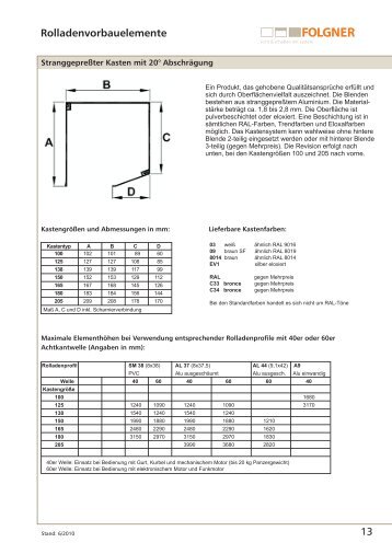 13 Rolladenvorbauelemente - Folgner