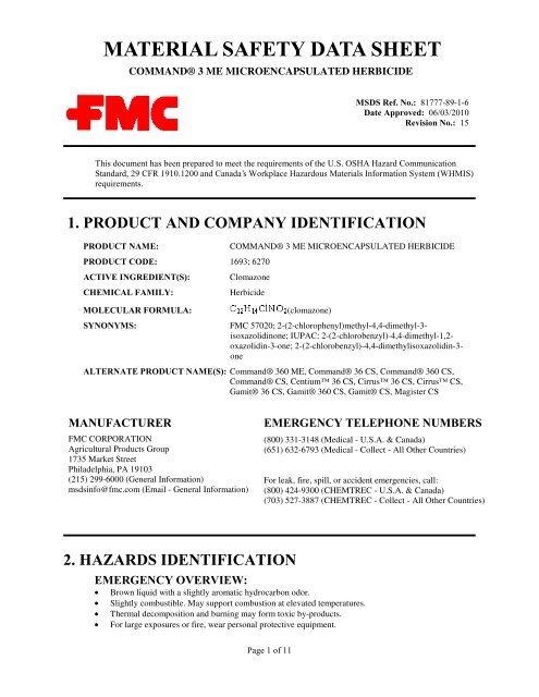 Command 3 ME Herbicide Microencapsul - FMC Corporation