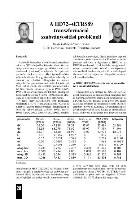 28 A HD72→ETRS89 transzformáció szabványosítási problémái