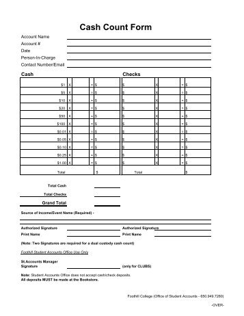 Cash Count Form - Foothill College