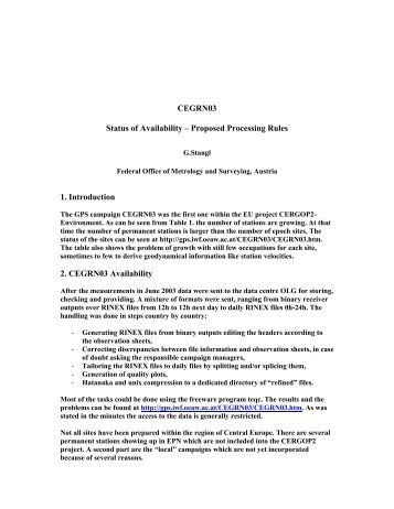 CEGRN03 Status of Availability – Proposed Processing Rules 1 ...