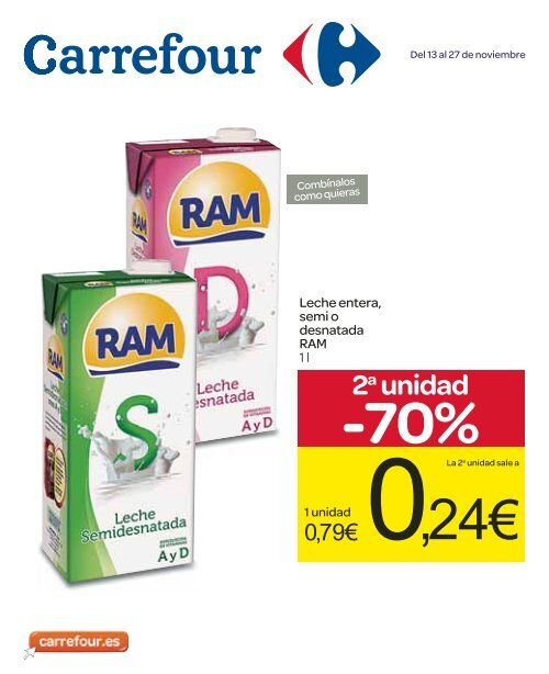 Leche monodosis Carrefour pack de 10 unidades de 10 g.