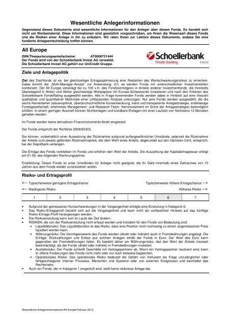 Wesentliche Anlegerinformationen (KID) - Schoellerbank