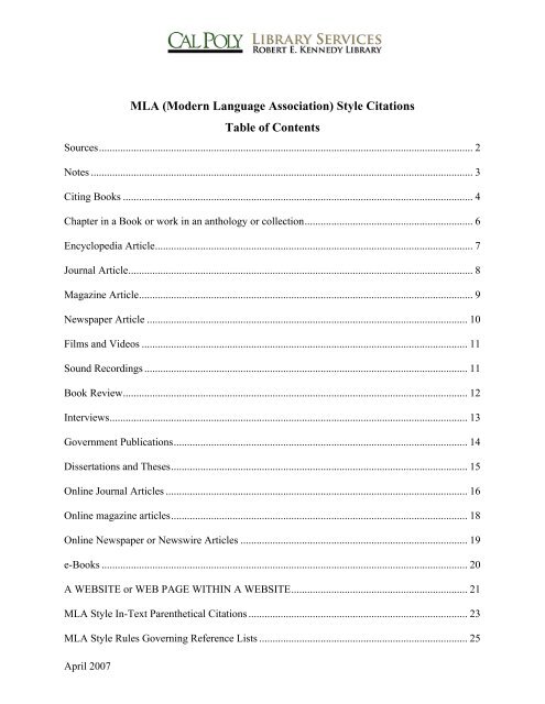 MLA (Modern Language Association) Style Citations