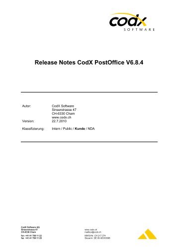 Release Notes CodX PostOffice V6.8.4 - CodX Software GmbH