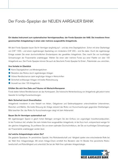 Fonds Sparplan Neue Aargauer Bank