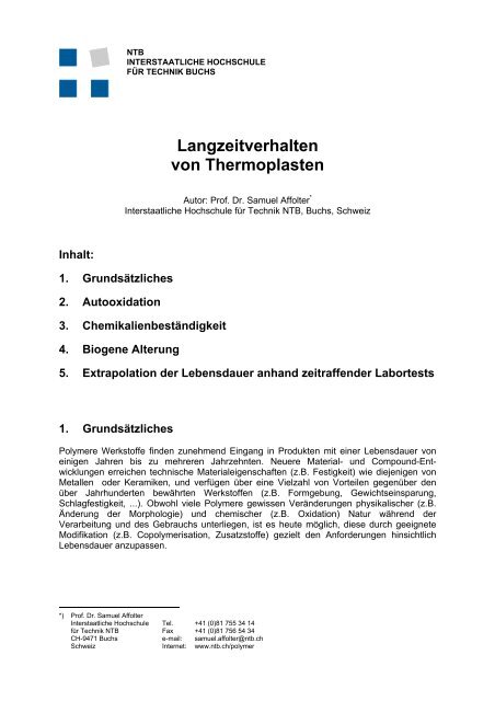 Langzeitverhalten von Thermoplasten - NTB