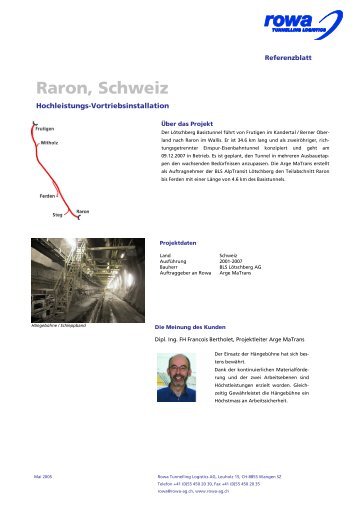 Referenzblatt - Rowa Tunnelling Logistics AG