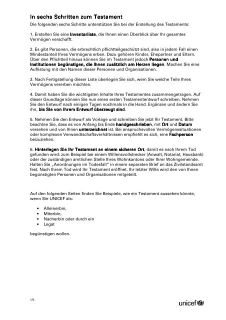 In Sechs Schritten Zum Testament In Sechs Schritten Zum Unicef