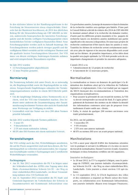 Geschäftsbericht 2012 rapport de Gestion 2012 - VSS