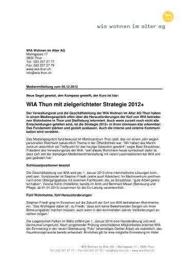 WIA Thun mit zielgerichteter Strategie 2012 - WIA, Wohnen im Alter