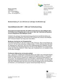 Geschäftsberichte 2011 – ZVB und Tarifverbund Zug
