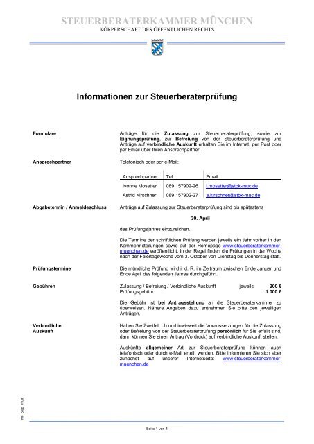 Merkblatt zur Steuerberaterprüfung - Steuerberaterkammer München
