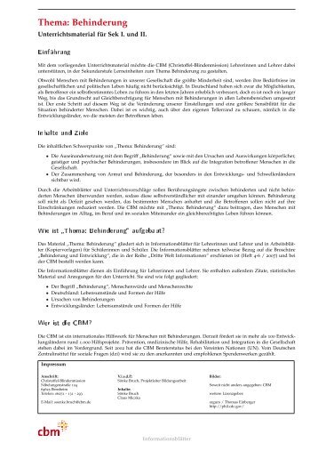 Thema: Behinderung - Christoffel-Blindenmission