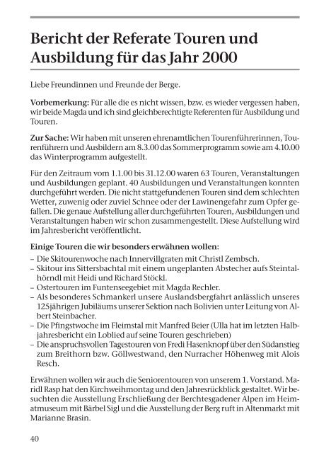 Jahresbericht 2000 - Deutsche Alpenvereinssektion Berchtesgaden