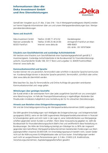 Informationen über die Deka Investment GmbH und ihre ...