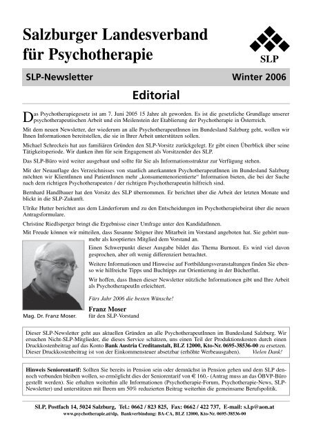 Winter 2006 - Österreichischer Bundesverband für Psychotherapie