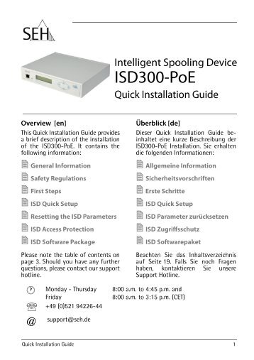 Quick Installation Guide - ISD300-PoE - SEH Computertechnik GmbH