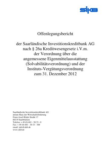 Offenlegungsbericht SIKB 2012 - SIKB | Saarländische ...